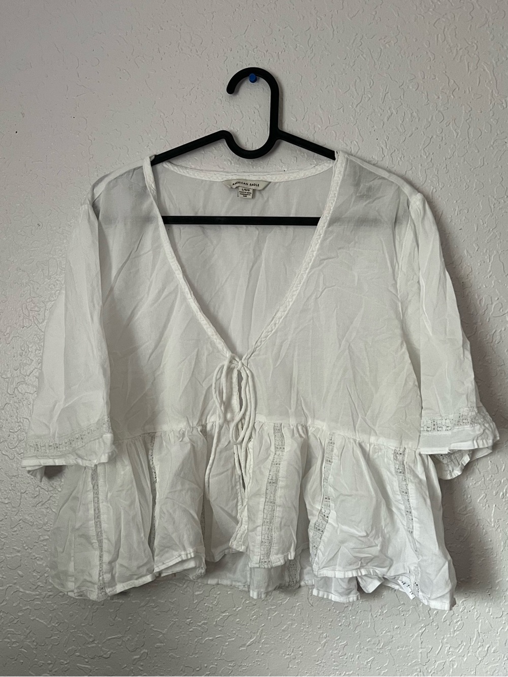 American Eagle Outfitters White Boho Tie-Front Peasant Blouse